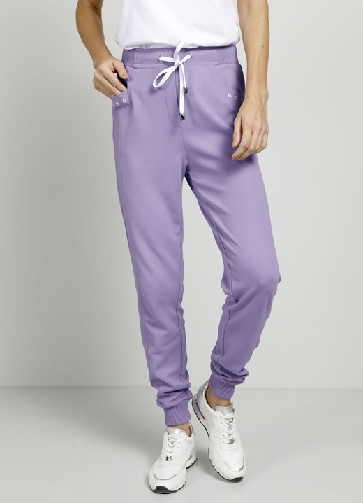 SALE - Hose im Joggpant-Style, in Größe 038 bis 052, in Farbe LILA-WEISS Ansicht 4