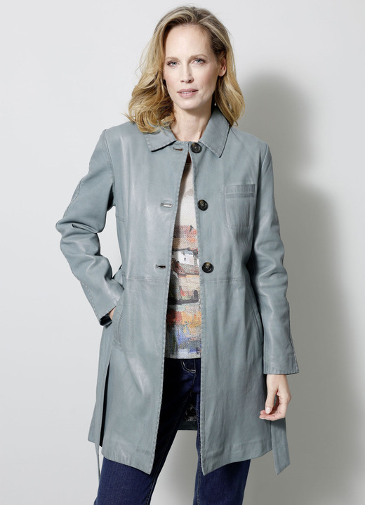 Ledermäntel - Lederkurzmantel mit Umlegekragen, in Größe 020 bis 048, in Farbe MINT Ansicht 2