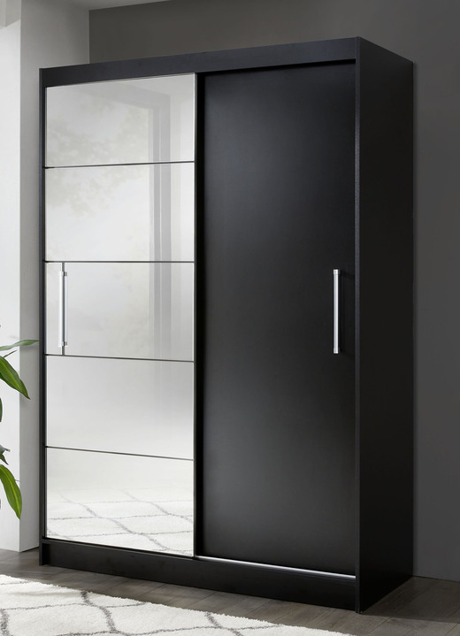 Schlafzimmerschränke - Durchdachter Schwebetürenschrank mit Spiegelfront Ansicht 2 Schlafzimmerschränke - Durchdachter Schwebetürenschrank mit Spiegelfront, in Farbe WEISS Ansicht 2