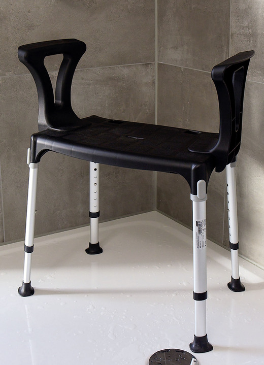 Badhilfen - 7-fach höhenverstellbarer Duschhocker mit Armlehnen, in Farbe WEISS Ansicht 2
