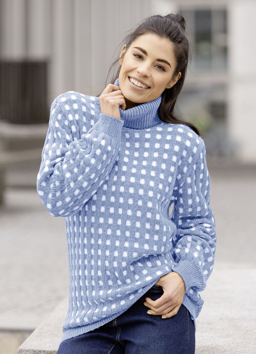 - Pullover in Strukturdessin, in Größe L(44/46) bis XXL(52/54), in Farbe JEANSBLAU-WEISS