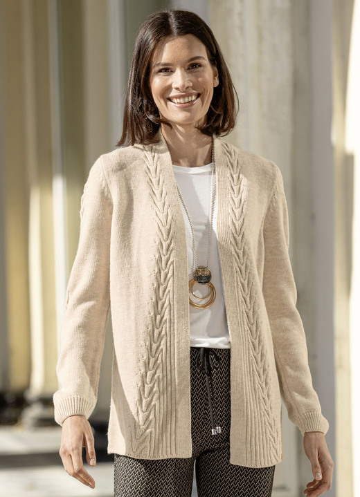 Strickjacken - Strickjacke mit dekorativer Struktur, in Größe L(44/46) bis XXL(52/54), in Farbe BEIGE MELIERT Ansicht 2