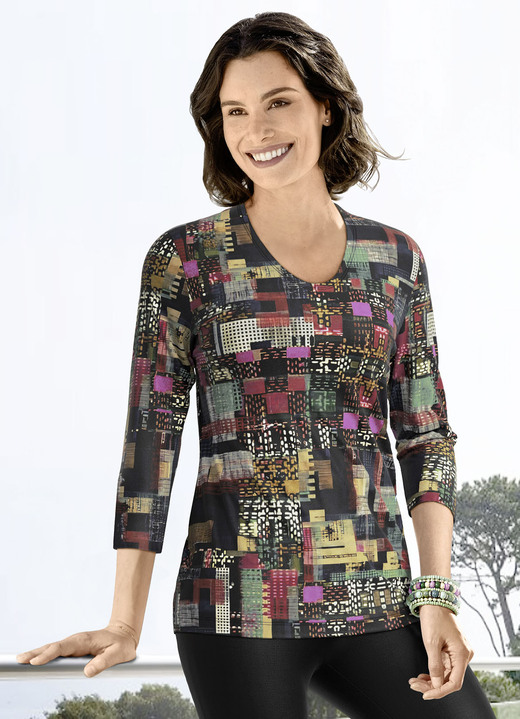 Pullover - Pullover in Feinstrick, in Größe 038 bis 054, in Farbe SCHWARZ-MULTICOLOR