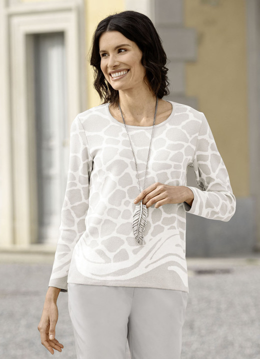 Langarm - Pullover in Jacquard-Dessin Ansicht 5 Langarm - Pullover in Jacquard-Dessin, in Größe 036 bis 052, in Farbe SAND-WEISS Ansicht 5