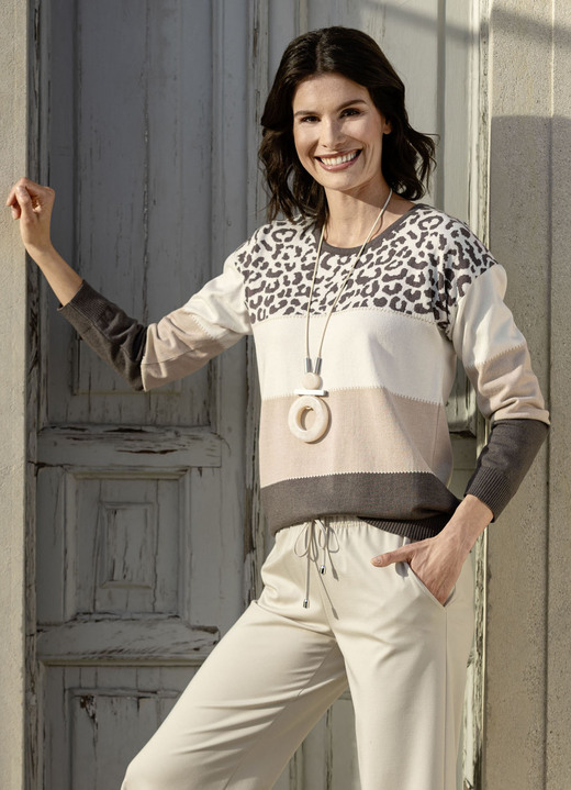 Langarm - Pullover in Feinstrick Ansicht 2 Langarm - Pullover in Feinstrick, in Größe 036 bis 052, in Farbe ECRU-BEIGE-BRAUN Ansicht 2