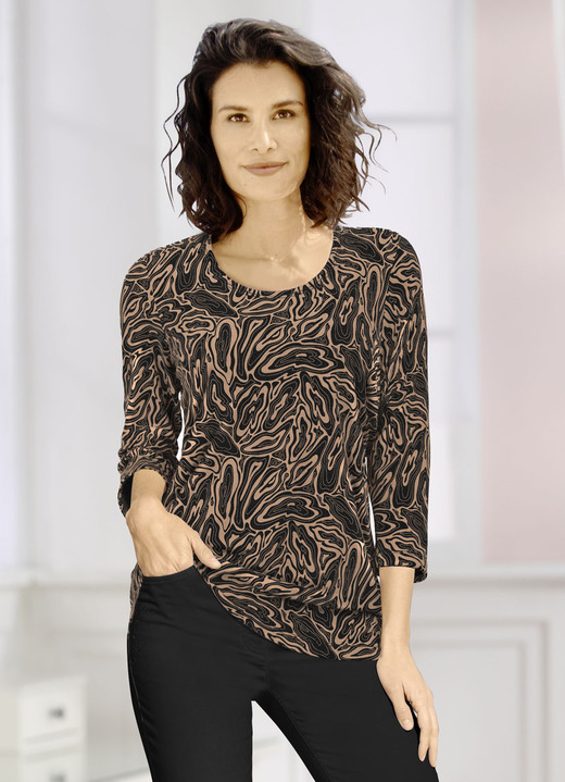 Pullover - Pullover in Feinstrick, in Größe L(44/46) bis XXL(52/54), in Farbe SCHWARZ-CAMEL
