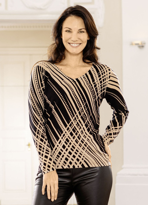 Pullover - Pullover in Feinstrick, in Größe L(44/46) bis XXL(52/54), in Farbe SCHWARZ-BEIGE Ansicht 1
