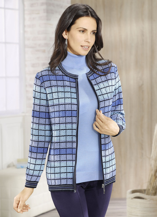 Strickjacken - Strickjacke mit grafischem Muster, in Größe 036 bis 052, in Farbe BLEU-MARINE-MULTICOLOR Ansicht 2