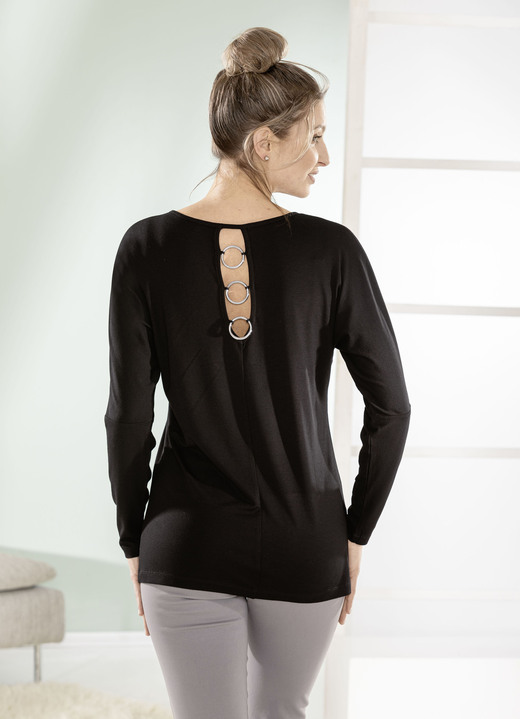 Langarm - Shirt mit langen Fledermausärmeln, in Größe 036 bis 052, in Farbe SCHWARZ Ansicht 2