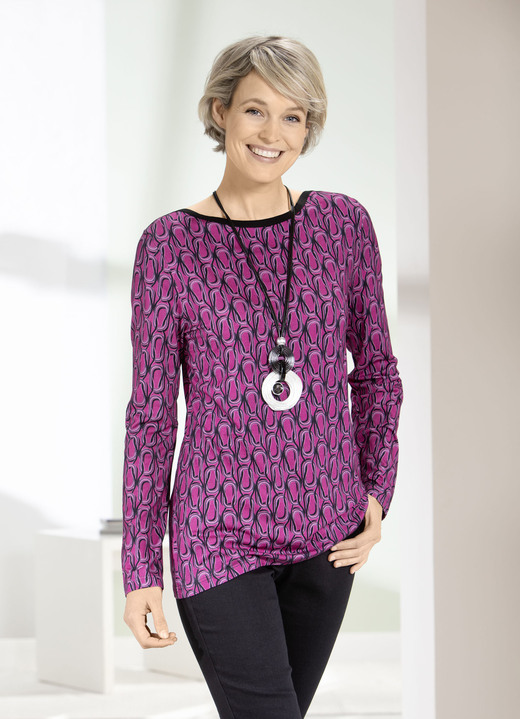 Langarm - Shirt mit U-Boot-Ausschnitt Ansicht 2 Langarm - Shirt mit U-Boot-Ausschnitt, in Größe 038 bis 054, in Farbe FUCHSIA-SCHWARZ Ansicht 2