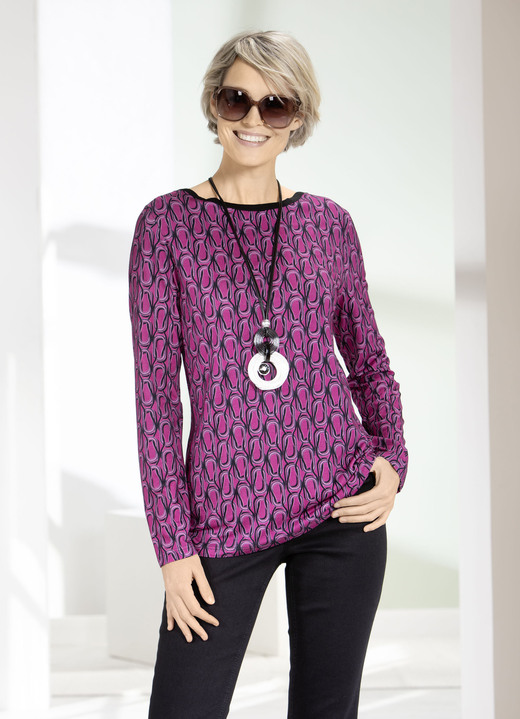 Langarm - Shirt mit U-Boot-Ausschnitt Ansicht 3 Langarm - Shirt mit U-Boot-Ausschnitt, in Größe 038 bis 054, in Farbe FUCHSIA-SCHWARZ Ansicht 3