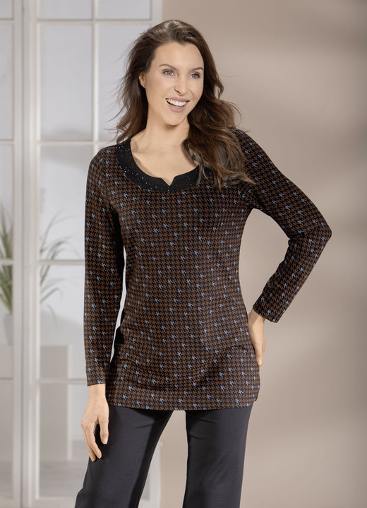Langarm - Shirt mit raffiniertem Halsausschnitt Ansicht 3 Langarm - Shirt mit raffiniertem Halsausschnitt, in Größe 038 bis 054, in Farbe SCHWARZ-MESSING Ansicht 3