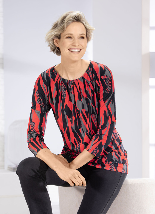 Shirts - Shirt mit Schlingenknopfverschluss, in Größe 036 bis 052, in Farbe ROT-GRAU-SCHWARZ Ansicht 1