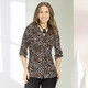 3/4-Arm - Shirtbluse mit Leo-Print – Farbe SCHWARZ-SAND – Ansicht 1 3/4-Arm - Shirtbluse mit Leo-Print, in Größe 036 bis 052, in Farbe SCHWARZ-SAND – Farbe SCHWARZ-SAND – Ansicht 1