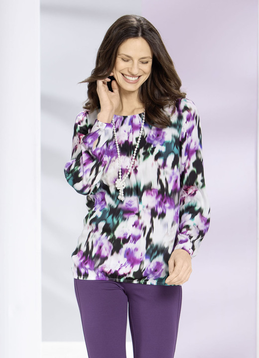 Langarm - Tunika mit dekorativer Fältelung, in Größe 036 bis 052, in Farbe WEISS-BUNT Ansicht 2