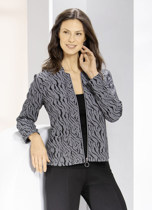 Langarm - Blusenjacke mit Stehkragen Langarm - Blusenjacke mit Stehkragen, in Größe 034 bis 050, in Farbe SCHWARZ-WEISS