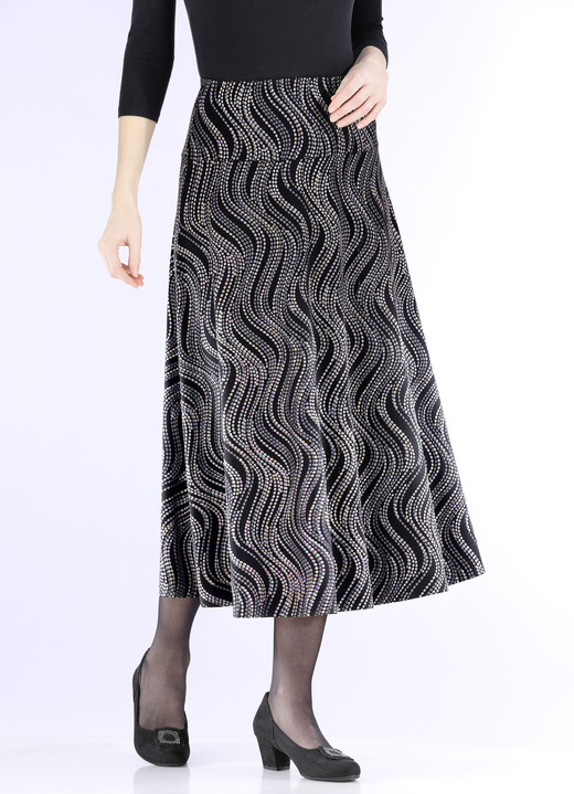 Röcke - Rock mit edel schimmerndem Glanzdruck, in Größe 018 bis 054, in Farbe SCHWARZ-GRAU-MULTICOLOR Ansicht 1