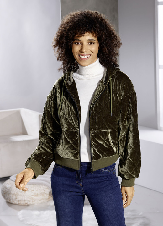 Winterjacken - Kurzjacke aus Samt, in Größe 034 bis 048, in Farbe MOOSGRÜN Ansicht 2