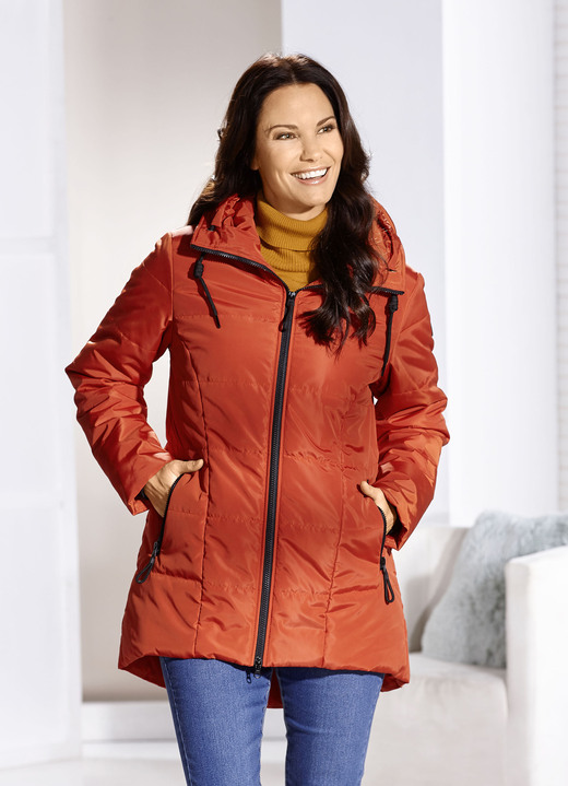 Winterjacken - Longjacke mit umschlagbarem Regenschild, in Größe 036 bis 052, in Farbe KÜRBIS Ansicht 2