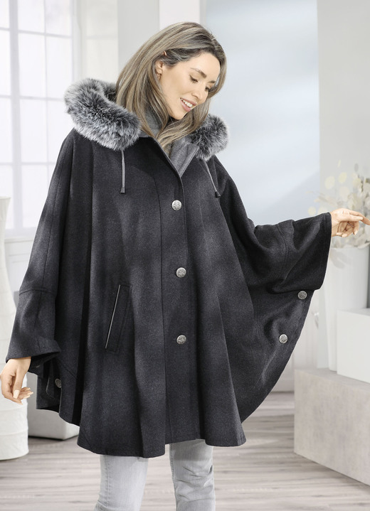 Jacken & Mäntel - Cape mit Knopfleiste, in Größe 038 bis 060, in Farbe ANTHRAZIT Ansicht 2