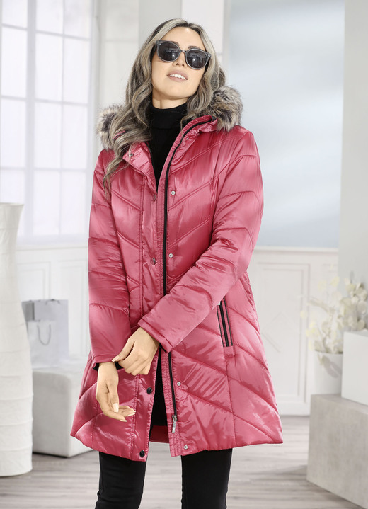 Winterjacken - Longjacke mit umschlagbaren Ärmeln in Kontrast Ansicht 2 Winterjacken - Longjacke mit umschlagbaren Ärmeln in Kontrast, in Größe 018 bis 052, in Farbe KORALLE Ansicht 2