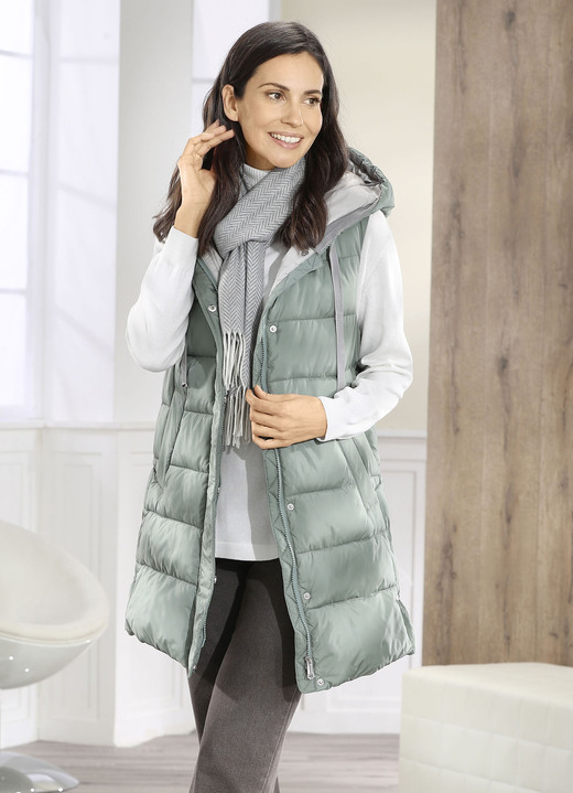 Winterjacken - Weste mit fester Kapuze, in Größe 038 bis 052, in Farbe RESEDAGRÜN Ansicht 3