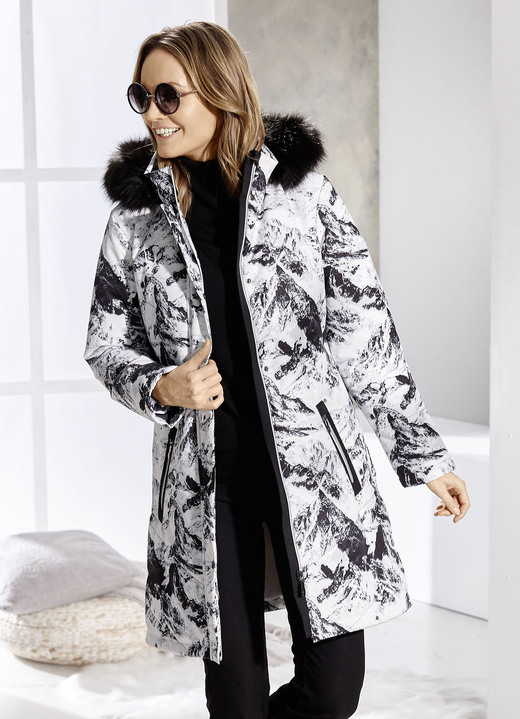 Jacken & Mäntel - Kurzmantel mit abnehmbarer Kapuze Ansicht 3 Jacken & Mäntel - Kurzmantel mit abnehmbarer Kapuze, in Größe 036 bis 054, in Farbe WEISS-SCHWARZ Ansicht 3