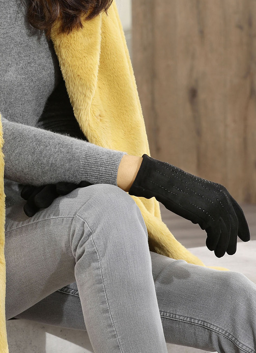 Handschuhe - Handschuh mit edel funkelnden Glitzer-Applikationen Ansicht 4 Handschuhe - Handschuh mit edel funkelnden Glitzer-Applikationen, in Farbe SCHWARZ Ansicht 4