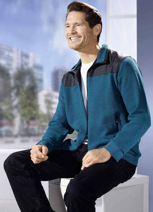 Sweatshirts - Sweatjacke mit Seitentaschen Ansicht 3 Sweatshirts - Sweatjacke mit Seitentaschen, in Größe 3XL (64/66) bis XXL (60/62), in Farbe PETROL-SCHWARZ Ansicht 3
