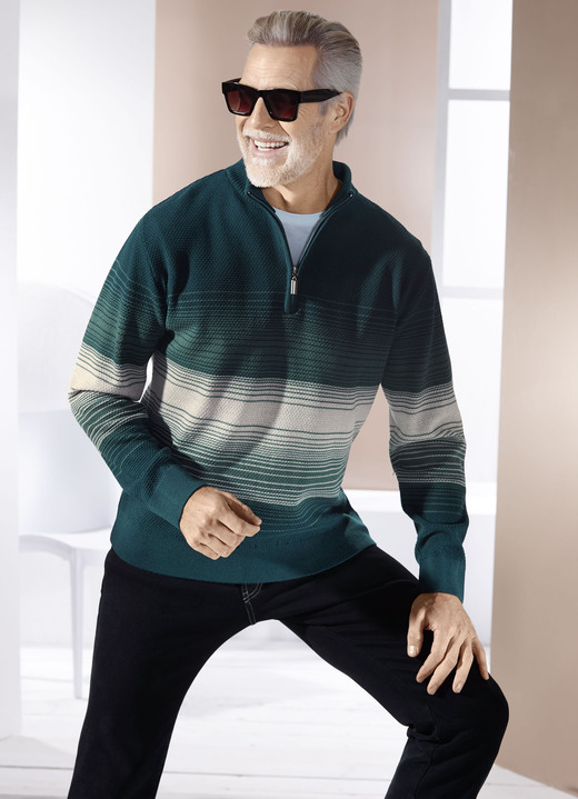 Gemustert - Troyer mit Stehkragen in 2 Farben Ansicht 3 Gemustert - Troyer mit Stehkragen in 2 Farben, in Größe 046 bis 064, in Farbe PETROL-ECRU Ansicht 3