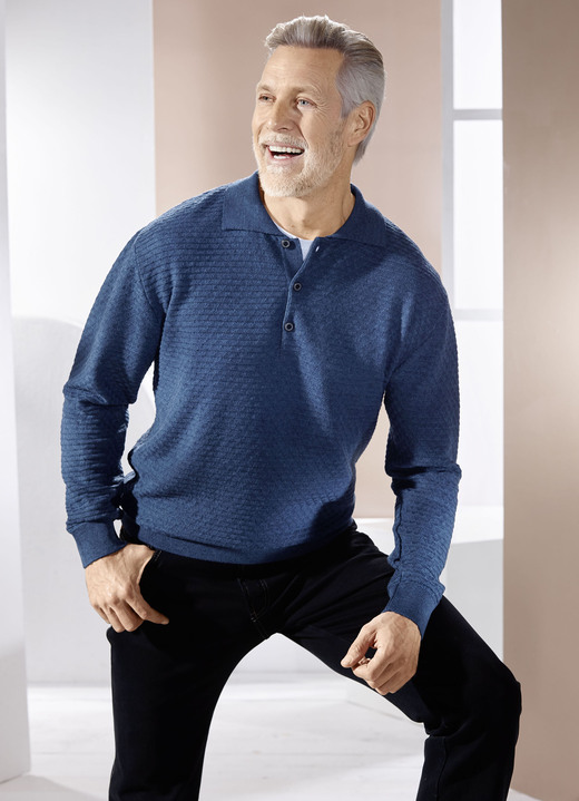 Uni - Polopullover mit kurzer Knopfleiste in 3 Farben Uni - Polopullover mit kurzer Knopfleiste in 3 Farben, in Größe 3XL(64/66) bis XXL(60/62), in Farbe BLAU