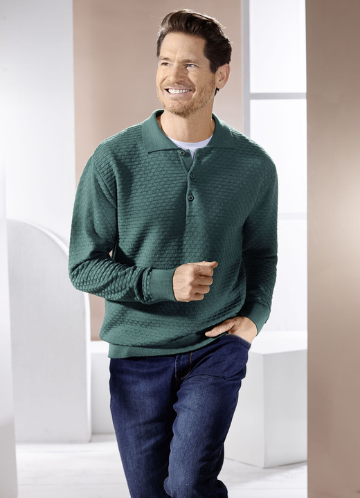 Uni - Polopullover mit kurzer Knopfleiste in 3 Farben, in Größe 3XL(64/66) bis XXL(60/62), in Farbe BLAU Ansicht 2