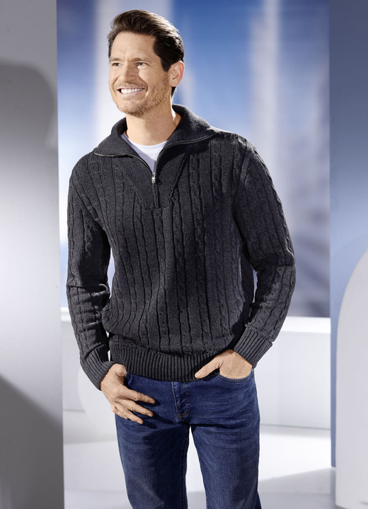 Uni - Troyer mit kurzem Reißverschluss in 5 Farben, in Größe 046 bis 062, in Farbe JEANSBLAU Ansicht 3