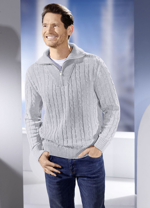 Uni - Troyer mit kurzem Reißverschluss in 5 Farben, in Größe 046 bis 062, in Farbe JEANSBLAU Ansicht 7