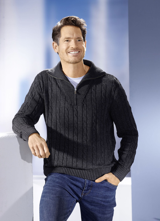 Uni - Troyer mit kurzem Reißverschluss in 5 Farben, in Größe 046 bis 062, in Farbe JEANSBLAU Ansicht 4