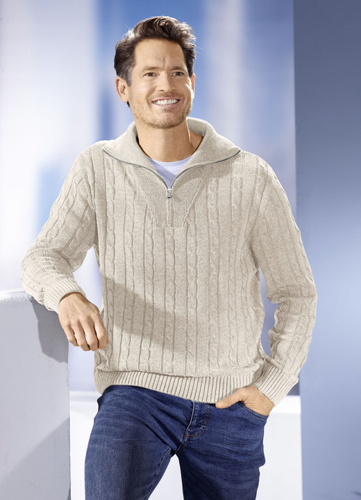 Uni - Troyer mit kurzem Reißverschluss in 5 Farben, in Größe 046 bis 062, in Farbe JEANSBLAU Ansicht 6