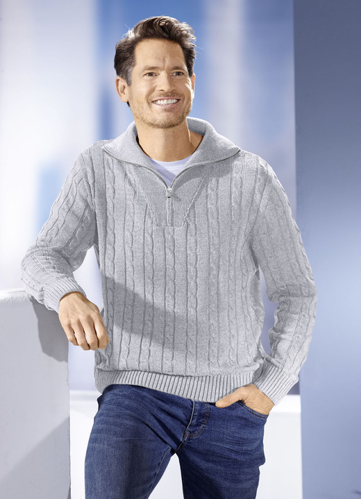 Uni - Troyer mit kurzem Reißverschluss in 5 Farben, in Größe 046 bis 062, in Farbe JEANSBLAU Ansicht 8