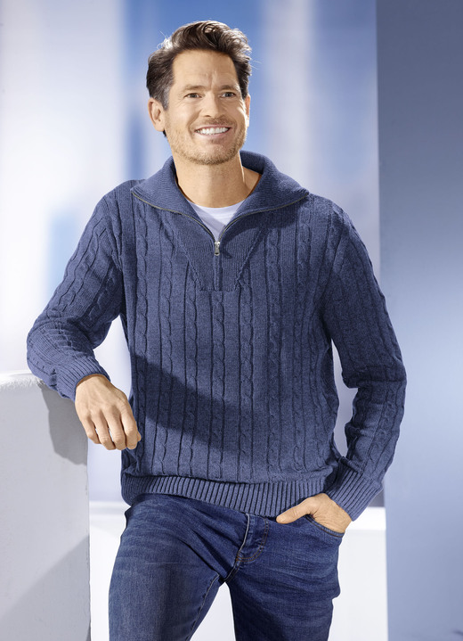 Uni - Troyer mit kurzem Reißverschluss in 5 Farben, in Größe 046 bis 062, in Farbe JEANSBLAU Ansicht 2