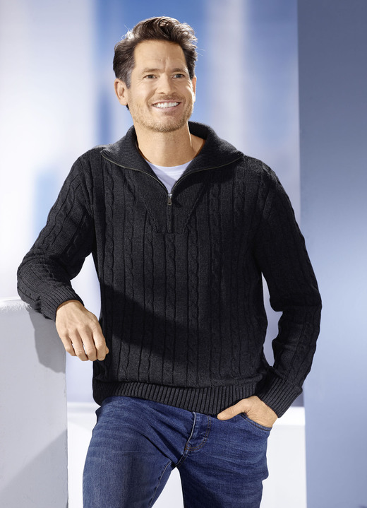 Uni - Troyer mit kurzem Reißverschluss in 5 Farben, in Größe 046 bis 062, in Farbe JEANSBLAU Ansicht 10