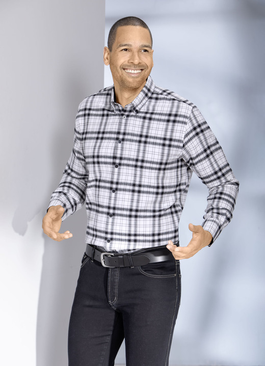 Langarm - Kariertes Hemd mit Button-Down-Kragen Langarm - Kariertes Hemd mit Button-Down-Kragen, in Größe 3XL(47/48) bis XXL(45/46), in Farbe WEISS-SCHWARZ