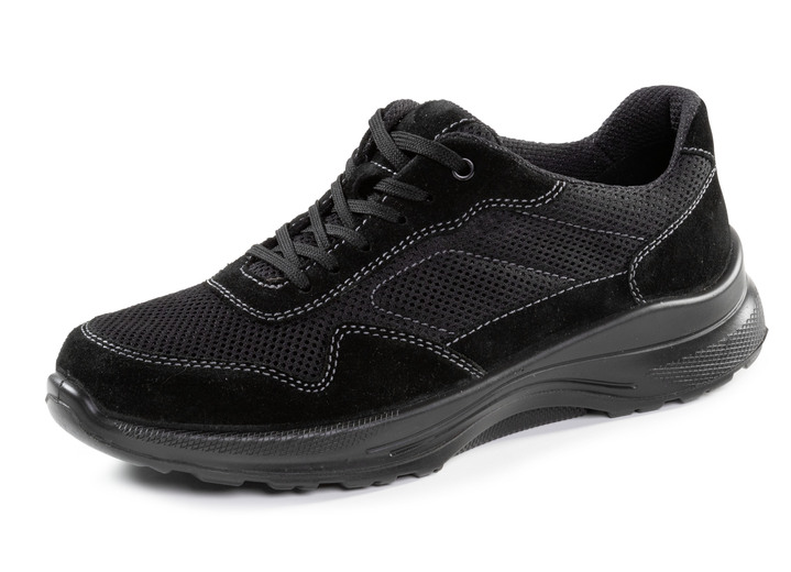 Slipper & Schnürschuhe - Schnürschuh aus Veloursleder und Textilmaterial, in Größe 040 bis 046, in Farbe DUNKELBLAU Ansicht 4