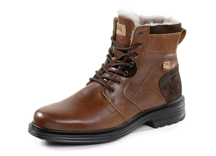 - Schnür-Stiefel mit echtem Lammfellfutter, in Größe 040 bis 046, in Farbe BRAUN Ansicht 1