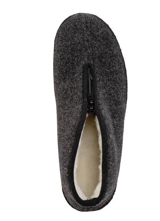 Hausschuhe - Textil-Stiefelette mit praktischem Reißverschluss, in Größe 040 bis 046, in Farbe SCHWARZ Ansicht 2
