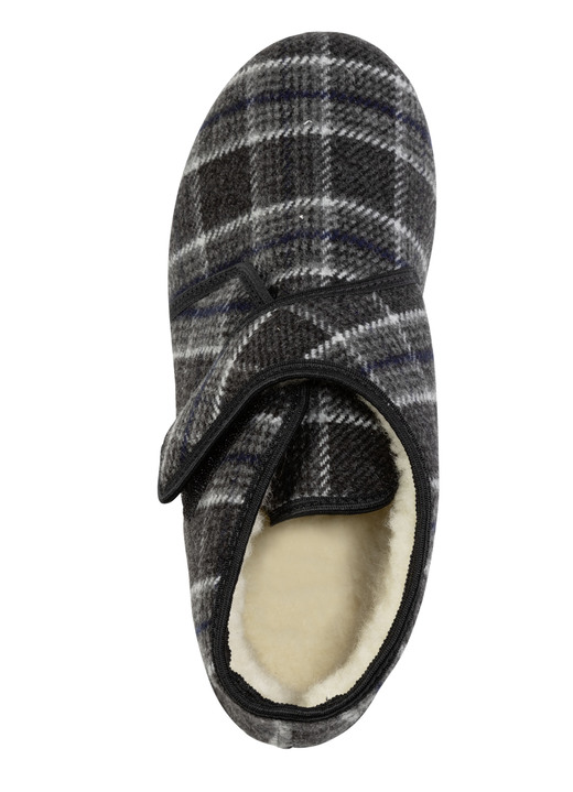 Hausschuhe - Stiefelette aus kariertem Textilmaterial Ansicht 5 Hausschuhe - Stiefelette aus kariertem Textilmaterial, in Größe 040 bis 046, in Farbe BLAU Ansicht 5
