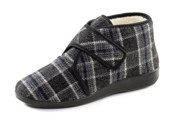 Hausschuhe - Stiefelette aus kariertem Textilmaterial Ansicht 4 Hausschuhe - Stiefelette aus kariertem Textilmaterial, in Größe 040 bis 046, in Farbe BLAU Ansicht 4