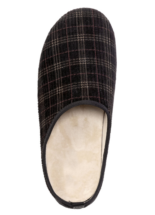 Hausschuhe - Textil-Pantoffel mit herausnehmbarem Fußbett, in Größe 040 bis 046, in Farbe SCHWARZ Ansicht 2