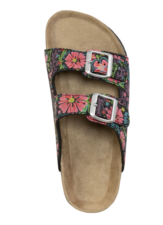 Sandaletten & Pantoletten - Pantolette in verspielt bedrucktem Dessin, in Größe 036 bis 042, in Farbe SCHWARZ-BUNT Ansicht 2