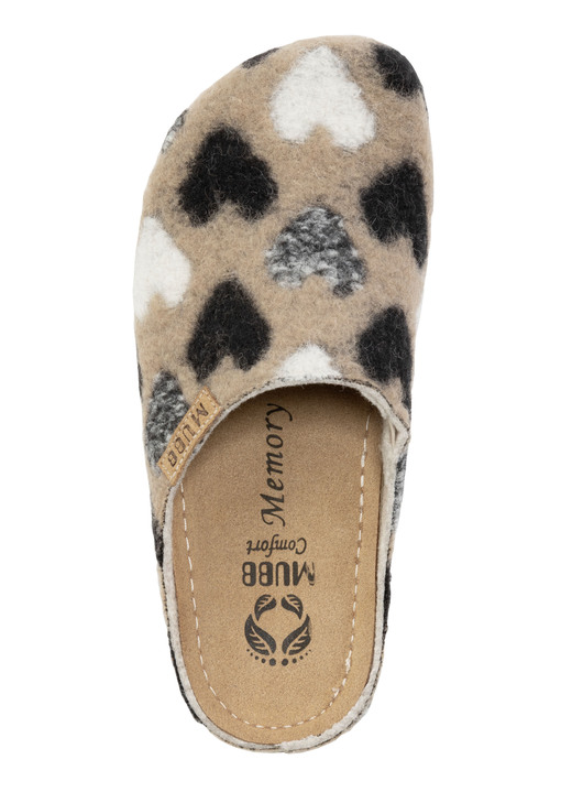 - Mubb Wollfilz-Pantoffel mit frechem Herzchen-Dessin, in Größe 036 bis 042, in Farbe BEIGE-SCHWARZ Ansicht 2