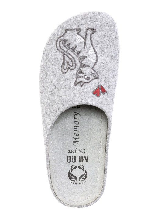 Hausschuhe - Mubb Pantoffel mit niedlichem Katzenmotiv, in Größe 036 bis 042, in Farbe HELLGRAU Ansicht 2