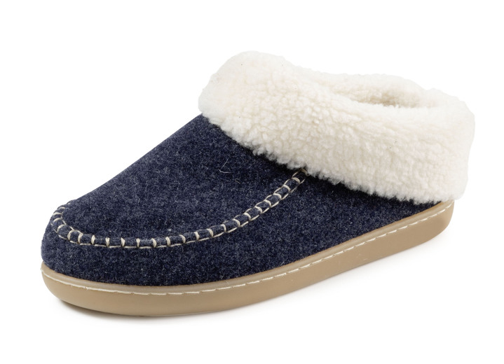 - Laurina Hausschuh mit kuscheligem Plüschkragen, in Größe 036 bis 042, in Farbe MARINE Ansicht 1